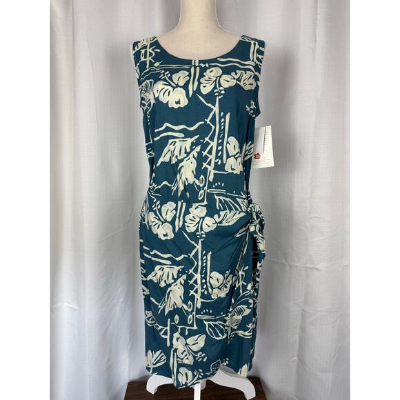 Hilo Hattie Dresses & Skirts - Hawaiian Wrap Dress Teal White Floral Tropical Rayon Medium